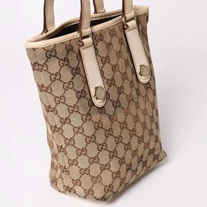 Gucci GG Canvas Tote Shoulder Bag Bucket Shape Leather Ivory Beige — view 3