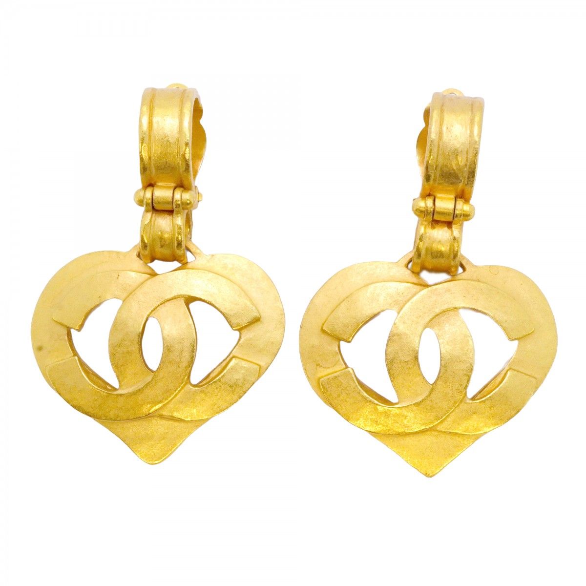 Chanel Earrings Vintage CC Logo Heart Motif Gold Plated