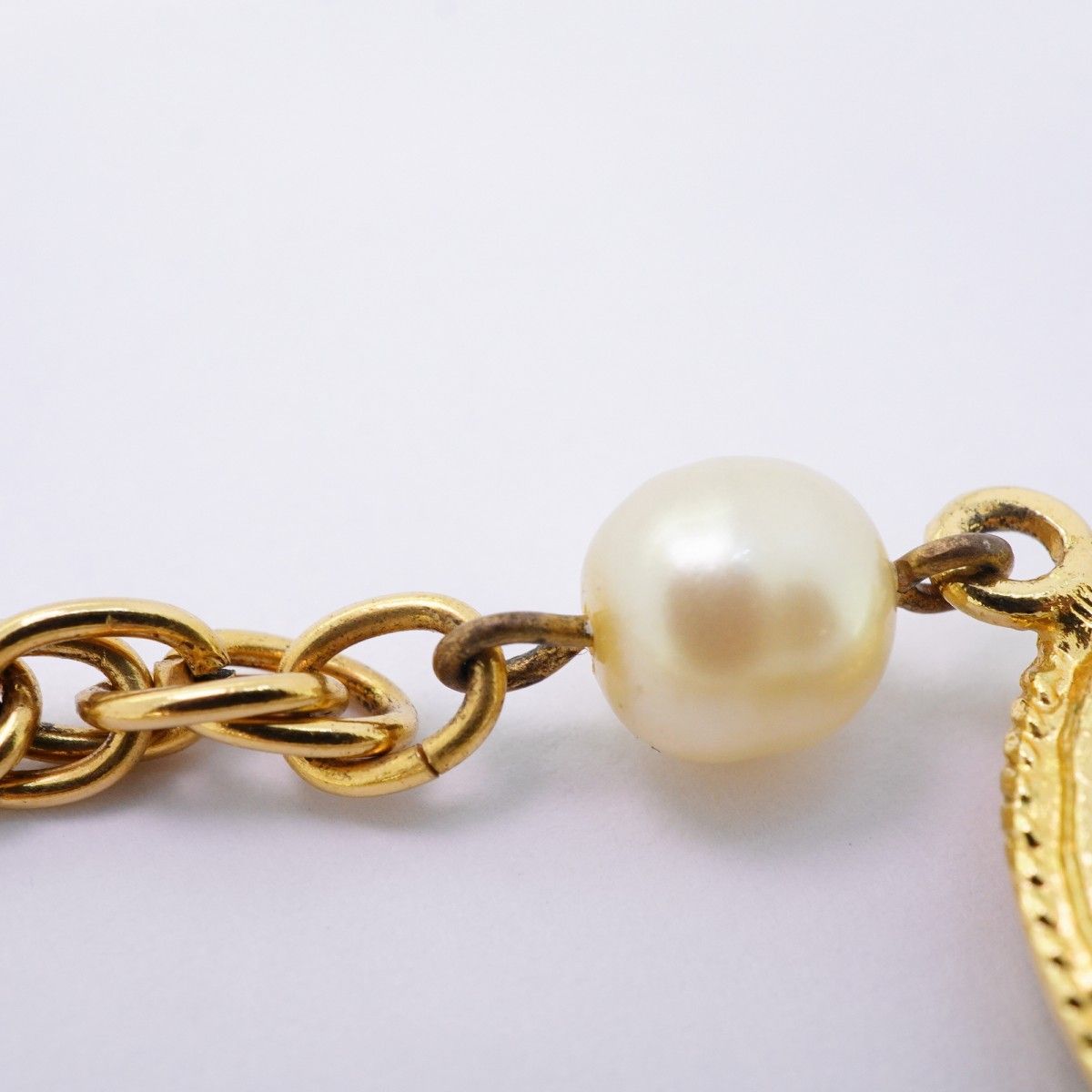 Chanel Necklace Vintage CC Logo Gold Plated Faux Pearl — view 8
