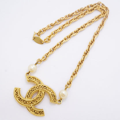 Chanel Necklace Vintage CC Logo Gold Plated Faux Pearl — view 3