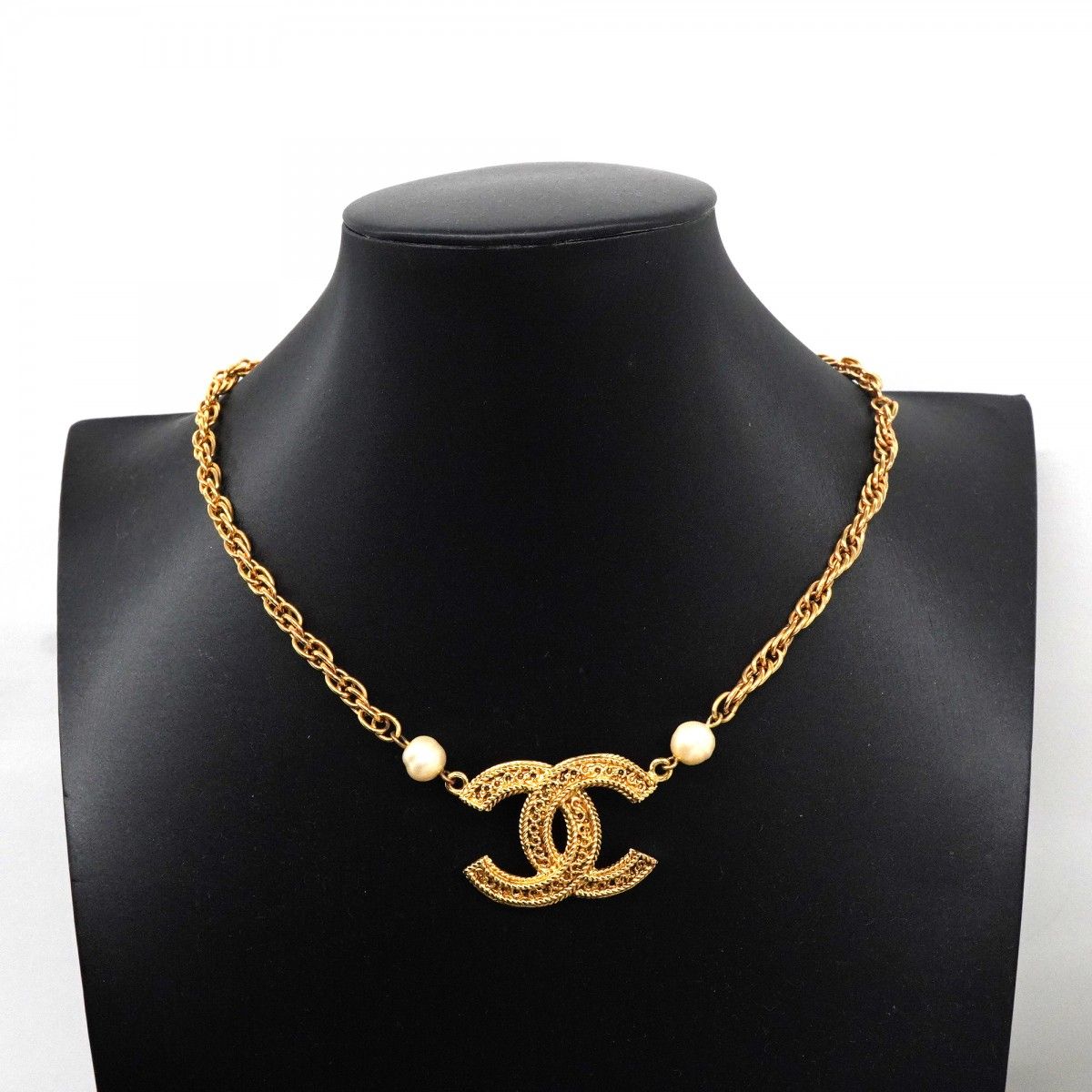 Chanel Necklace Vintage CC Logo Gold Plated Faux Pearl — view 6