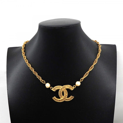 Chanel Necklace Vintage CC Logo Gold Plated Faux Pearl — view 6