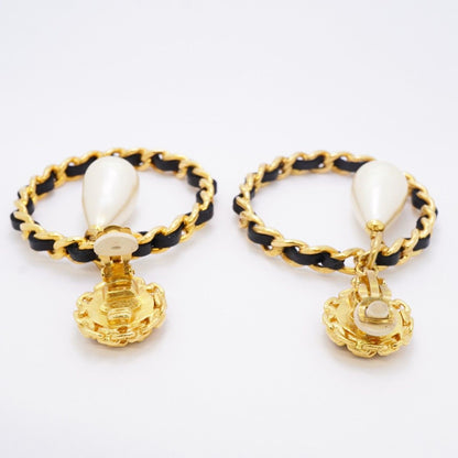 Chanel Earrings Vintage CC Logo Gold Plated Faux Pearl Black Cles Diss — view 3