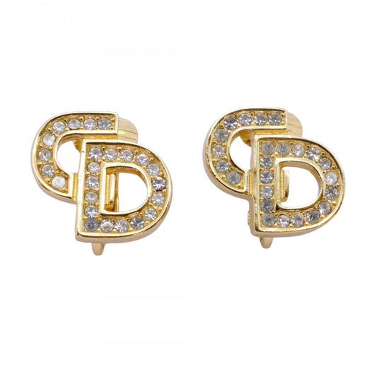 Dior Earrings CD Logo Gold Plated Rhinestone