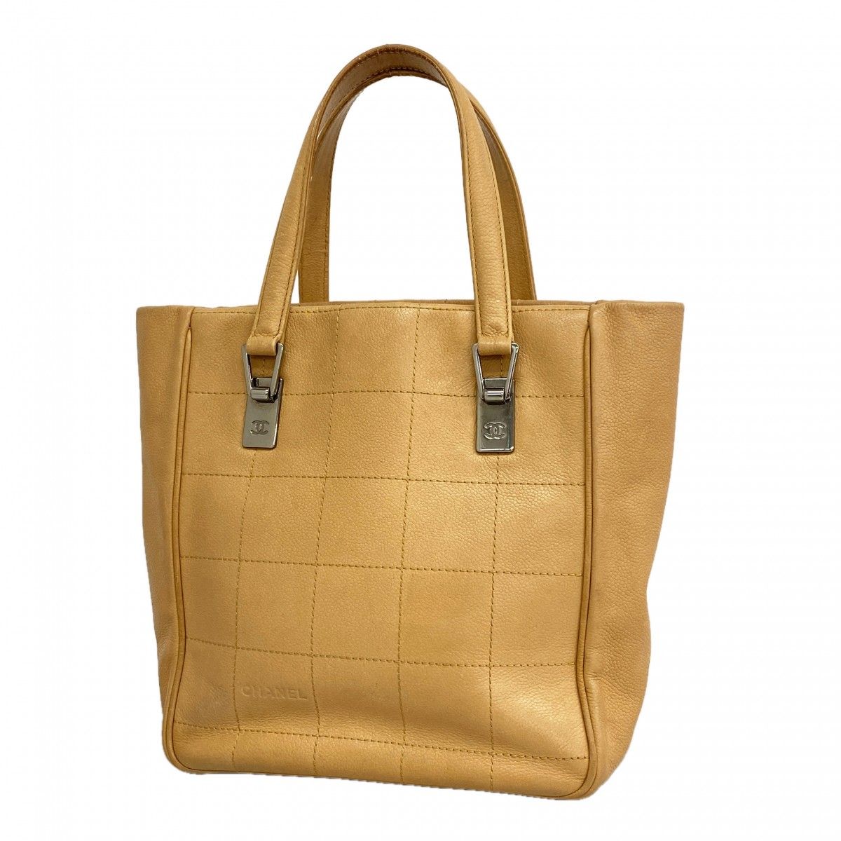 Chanel Handbag Choco Bar Leather Beige Silver