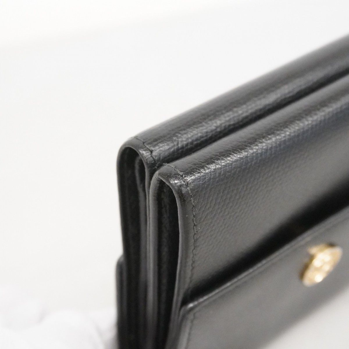 Chanel Trifold Wallet Coco Button Leather Black Champagne Gold — view 5