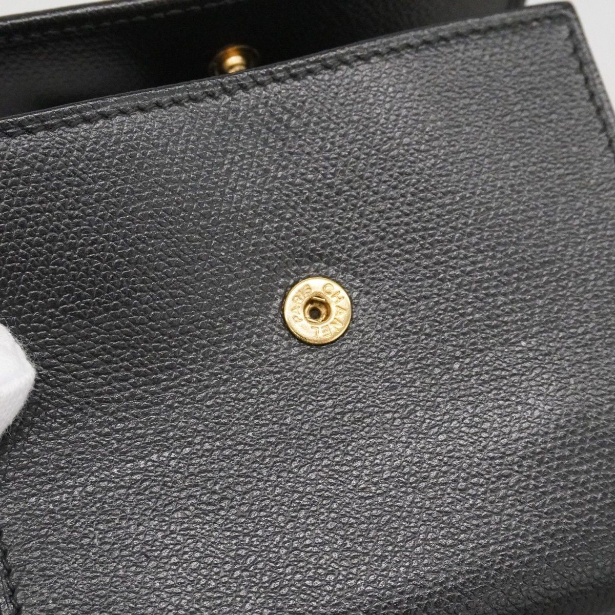 Chanel Trifold Wallet Coco Button Leather Black Champagne Gold — view 9