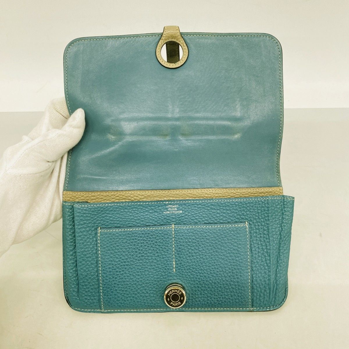 Hermes Wallet Dogon GM Togo Blue Jean Etoupe Silver — view 3