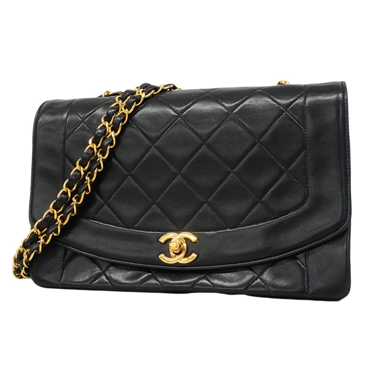 Chanel Shoulder Bag Diana Lambskin Black Gold