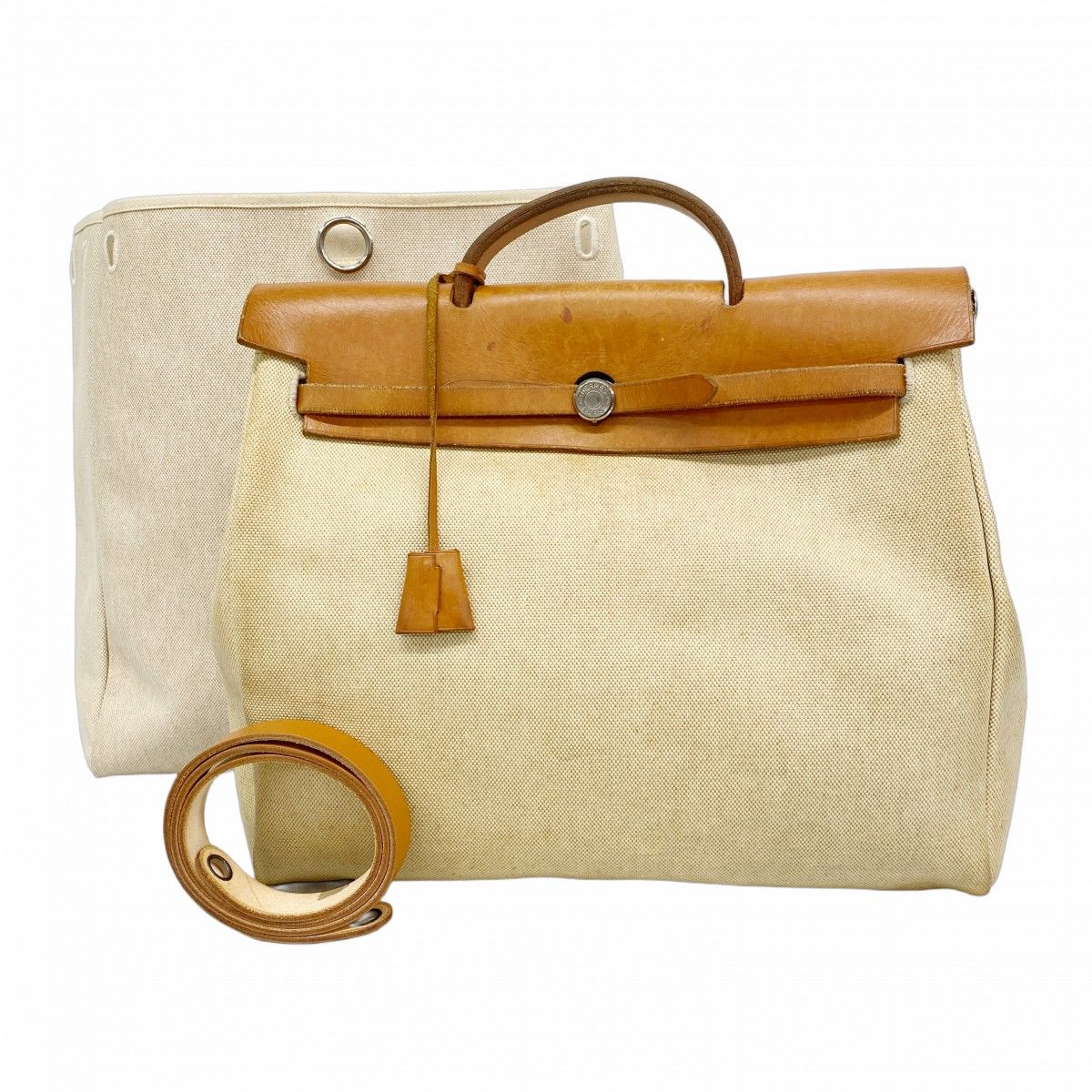 Hermes Handbag Toile Ash Natural Silver 2-Way