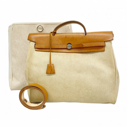 Hermes Handbag Toile Ash Natural Silver 2-Way