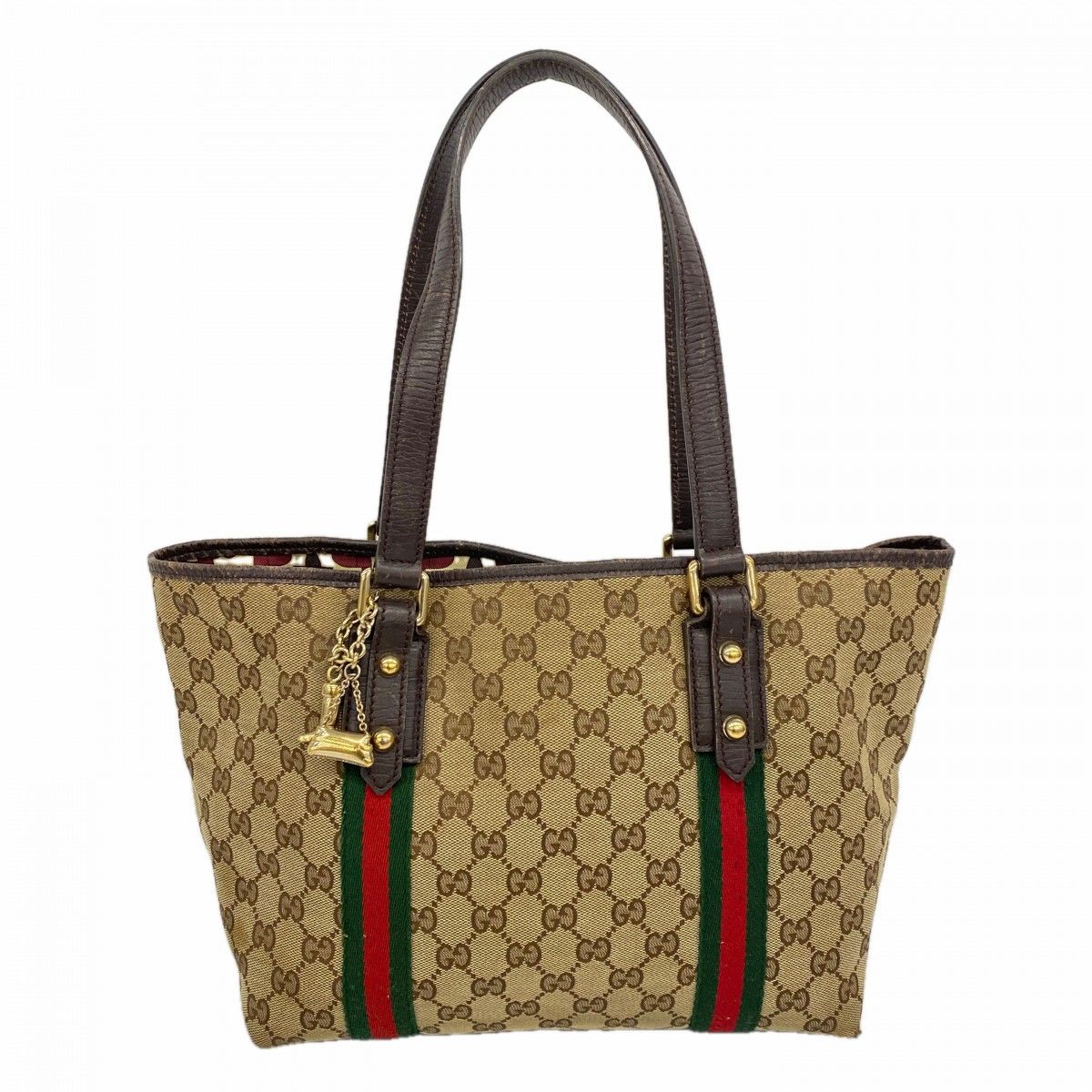 Gucci Tote GG Canvas Sherry Line Brown Champagne Gold