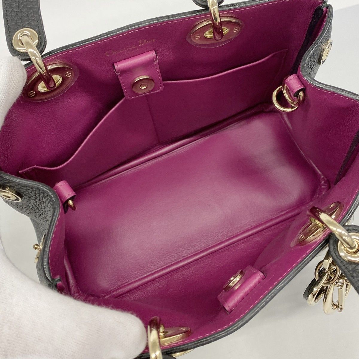 Dior Handbag Diorissimo Leather Black Champagne Gold — view 4