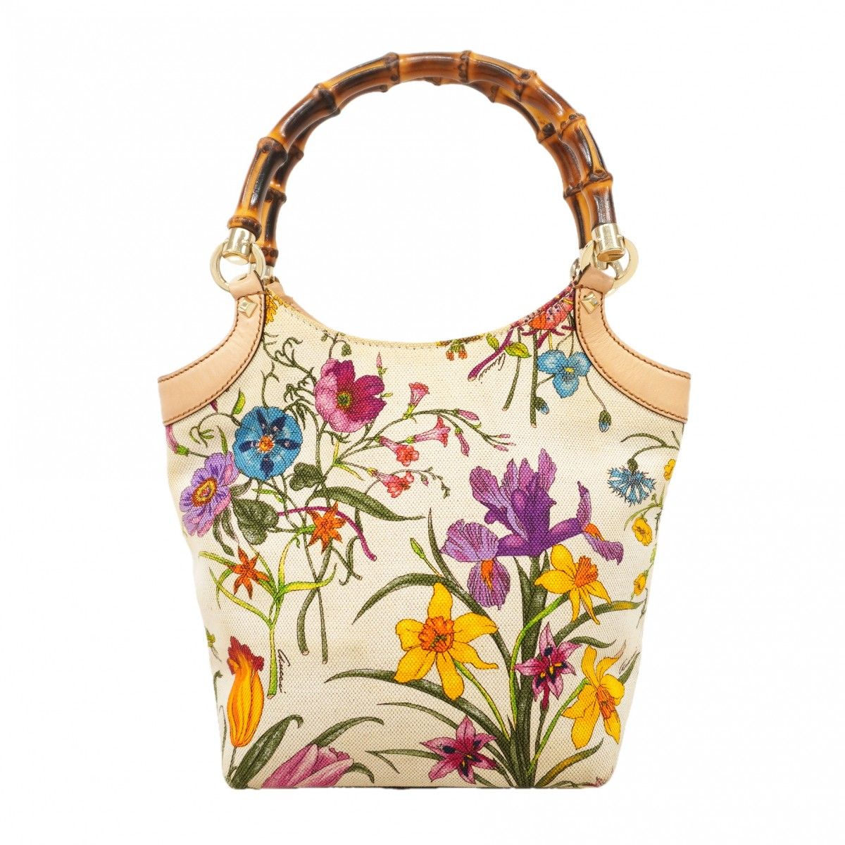 Gucci Handbag GG Blue Mus Bamboo Canvas Multicolor Champagne Gold