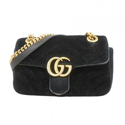Gucci Shoulder Bag GG Marmont Suede Black Gold