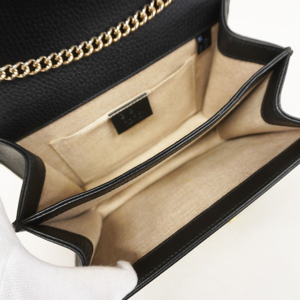 Gucci Shoulder Bag Interlocking Leather Black Champagne Gold — view 4