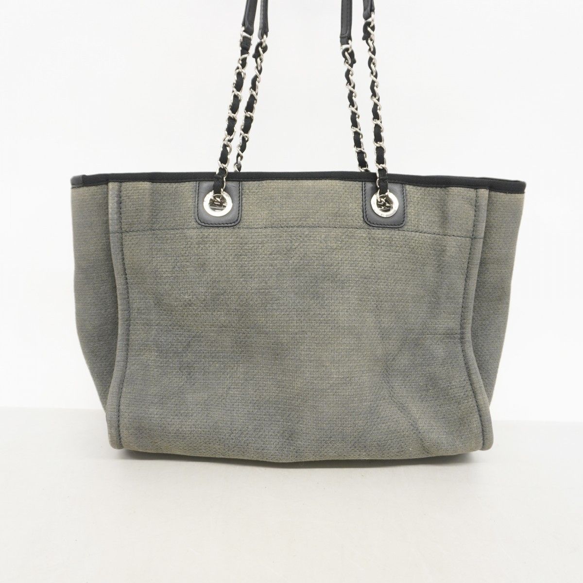 Chanel Chain Tote Deauville Canvas Black Gray Silver — view 9