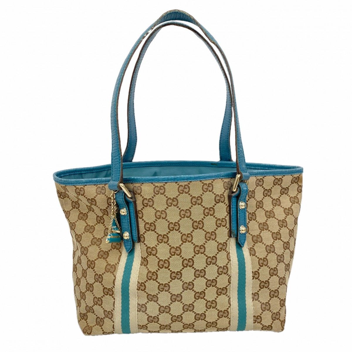 Gucci Tote GG Canvas Beige Blue Champagne Gold
