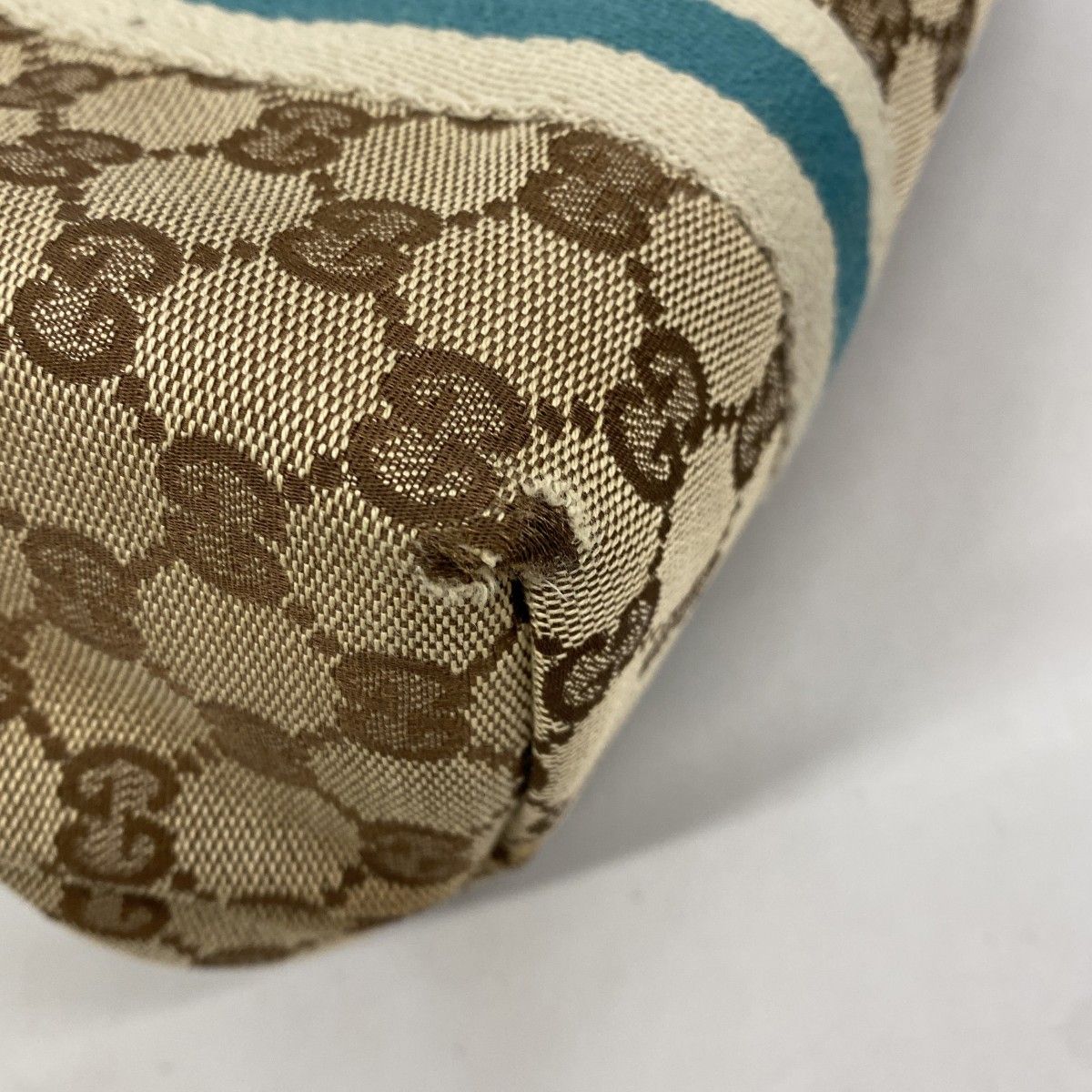 Gucci Tote GG Canvas Beige Blue Champagne Gold — view 6