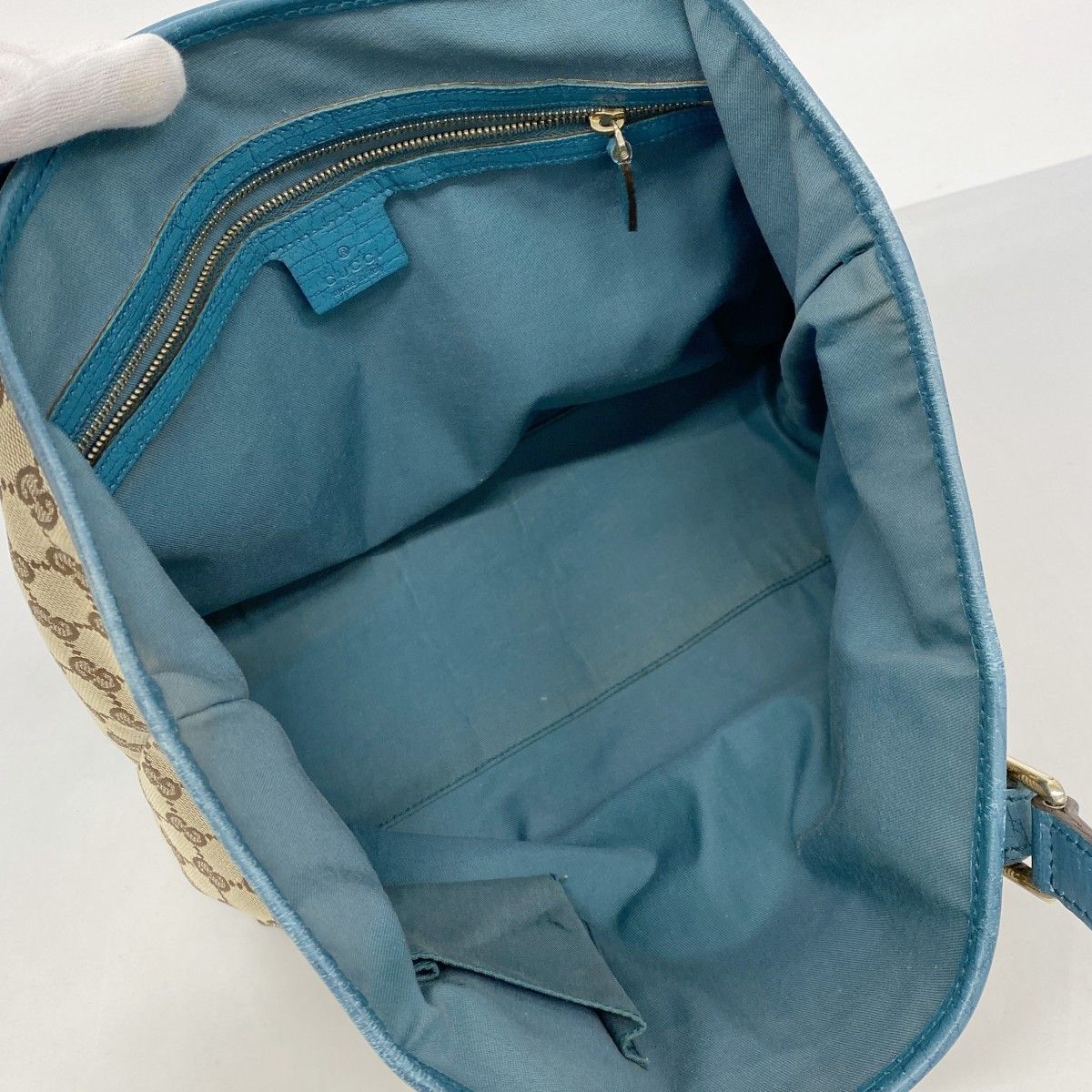 Gucci Tote GG Canvas Beige Blue Champagne Gold — view 4