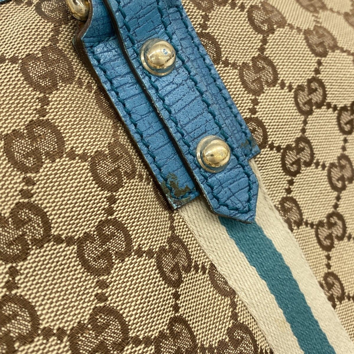 Gucci Tote GG Canvas Beige Blue Champagne Gold — view 9
