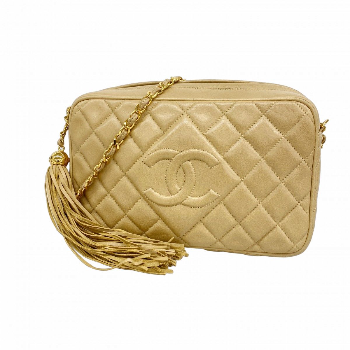 Chanel Shoulder Bag Quilted Lambskin Beige Gold