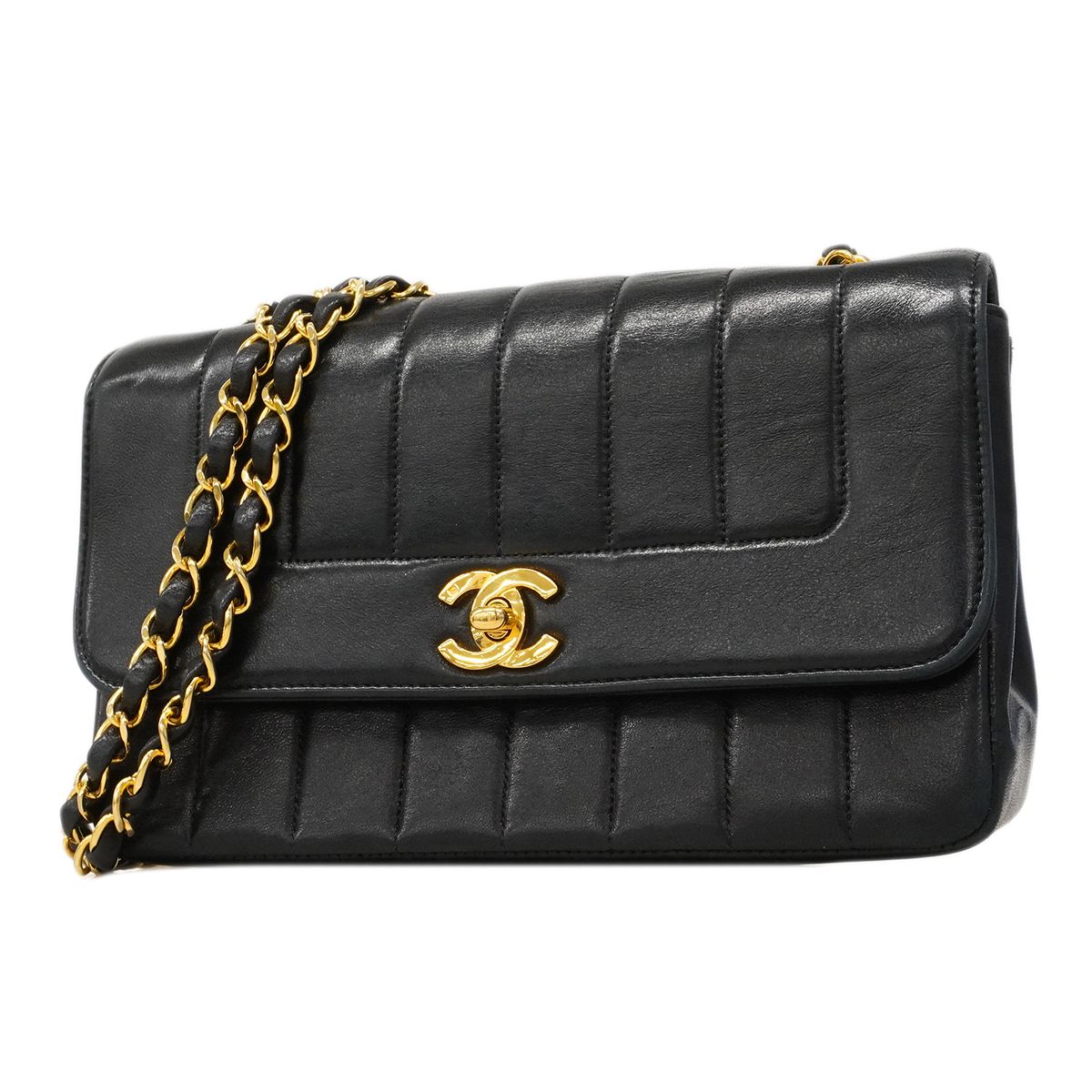 Chanel Shoulder Bag Diana Lambskin Black Gold