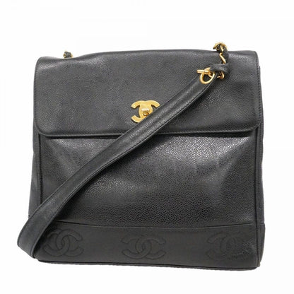 Chanel Shoulder Bag Triple Coco Caviar Leather Black Gold