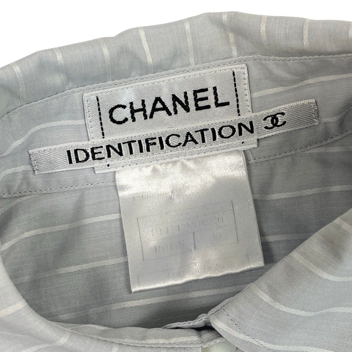 Chanel SS Identification 3/4 Sleeve Shirt Logo Border Pattern Light Gray White — view 8