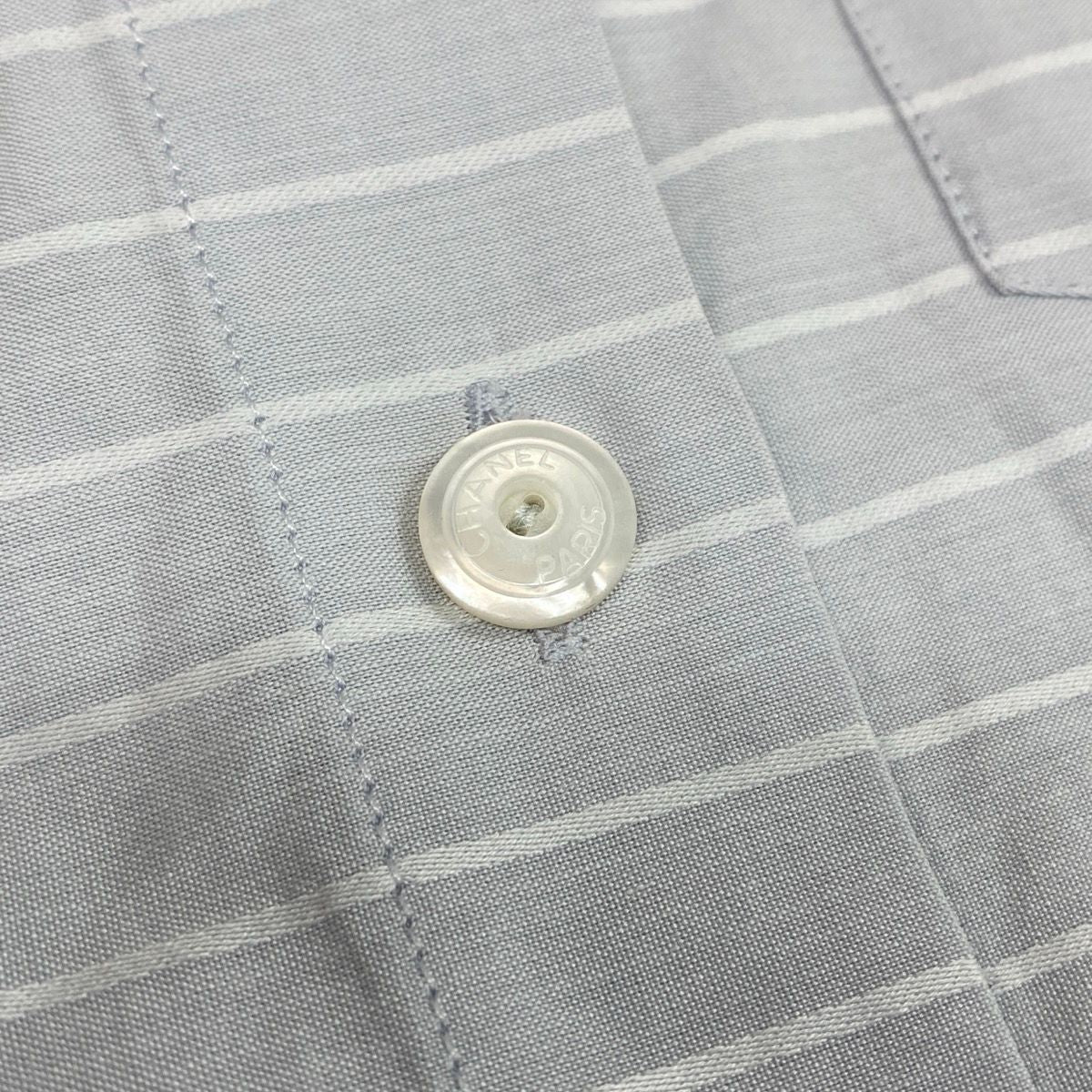 Chanel SS Identification 3/4 Sleeve Shirt Logo Border Pattern Light Gray White — view 6
