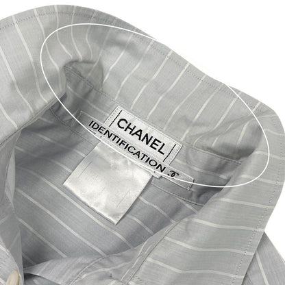 Chanel SS Identification 3/4 Sleeve Shirt Logo Border Pattern Light Gray White — view 9