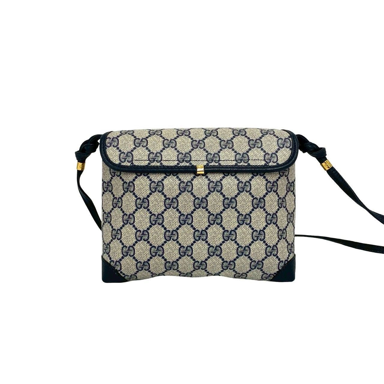 Gucci Vintage GG Logo Pattern Leather Mini Shoulder Bag Pochette Crossbody Navy — view 3