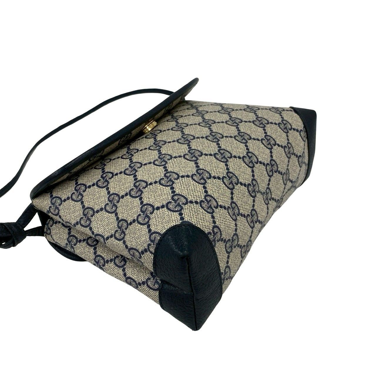Gucci Vintage GG Logo Pattern Leather Mini Shoulder Bag Pochette Crossbody Navy — view 7