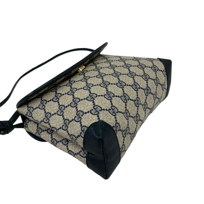 Gucci Vintage GG Logo Pattern Leather Mini Shoulder Bag Pochette Crossbody Navy — view 7