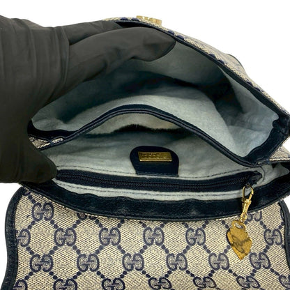 Gucci Vintage GG Logo Pattern Leather Mini Shoulder Bag Pochette Crossbody Navy — view 9