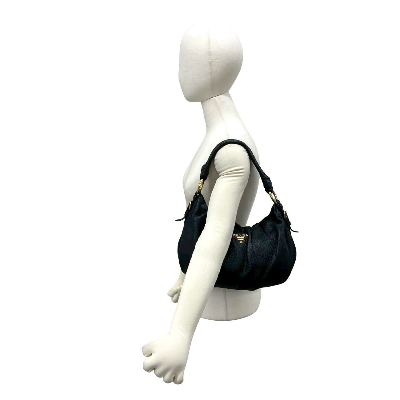 Prada Logo Gold Leather Shoulder Bag Mini Tote Black — view 2