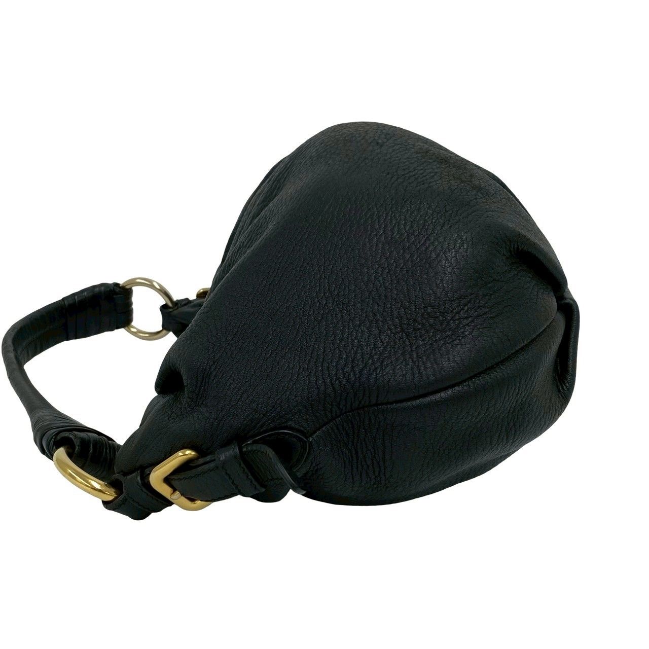 Prada Logo Gold Leather Shoulder Bag Mini Tote Black — view 5