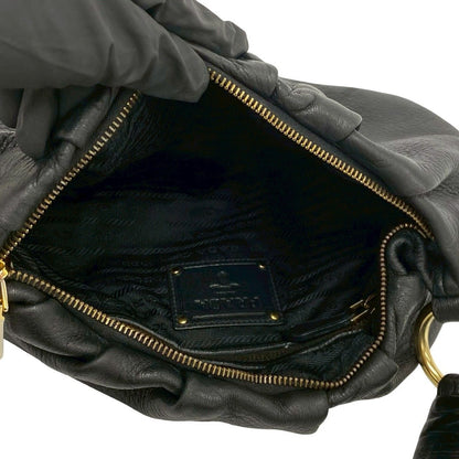 Prada Logo Gold Leather Shoulder Bag Mini Tote Black — view 9