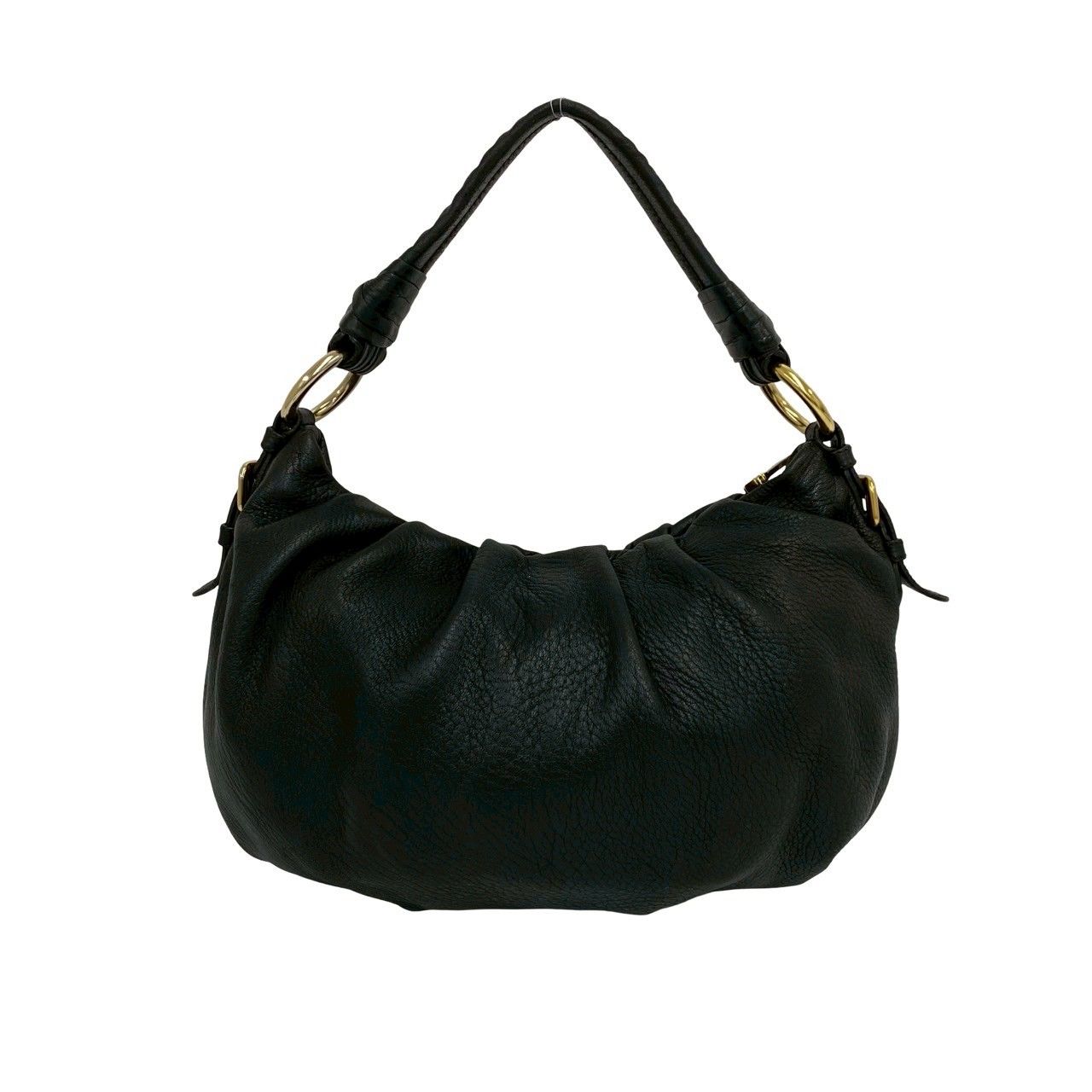 Prada Logo Gold Leather Shoulder Bag Mini Tote Black — view 3