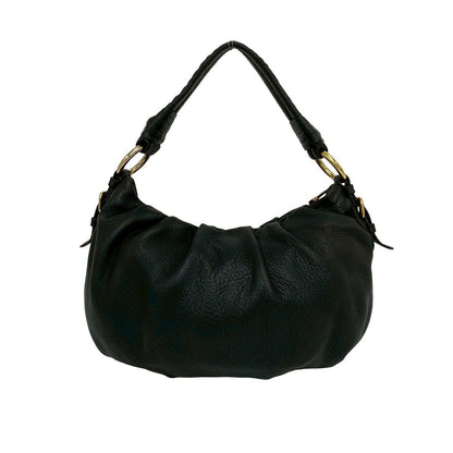 Prada Logo Gold Leather Shoulder Bag Mini Tote Black — view 3