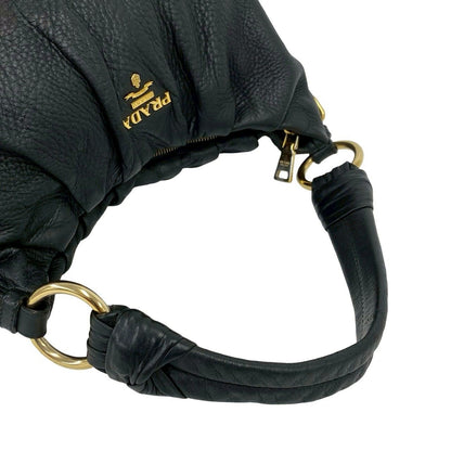 Prada Logo Gold Leather Shoulder Bag Mini Tote Black — view 4