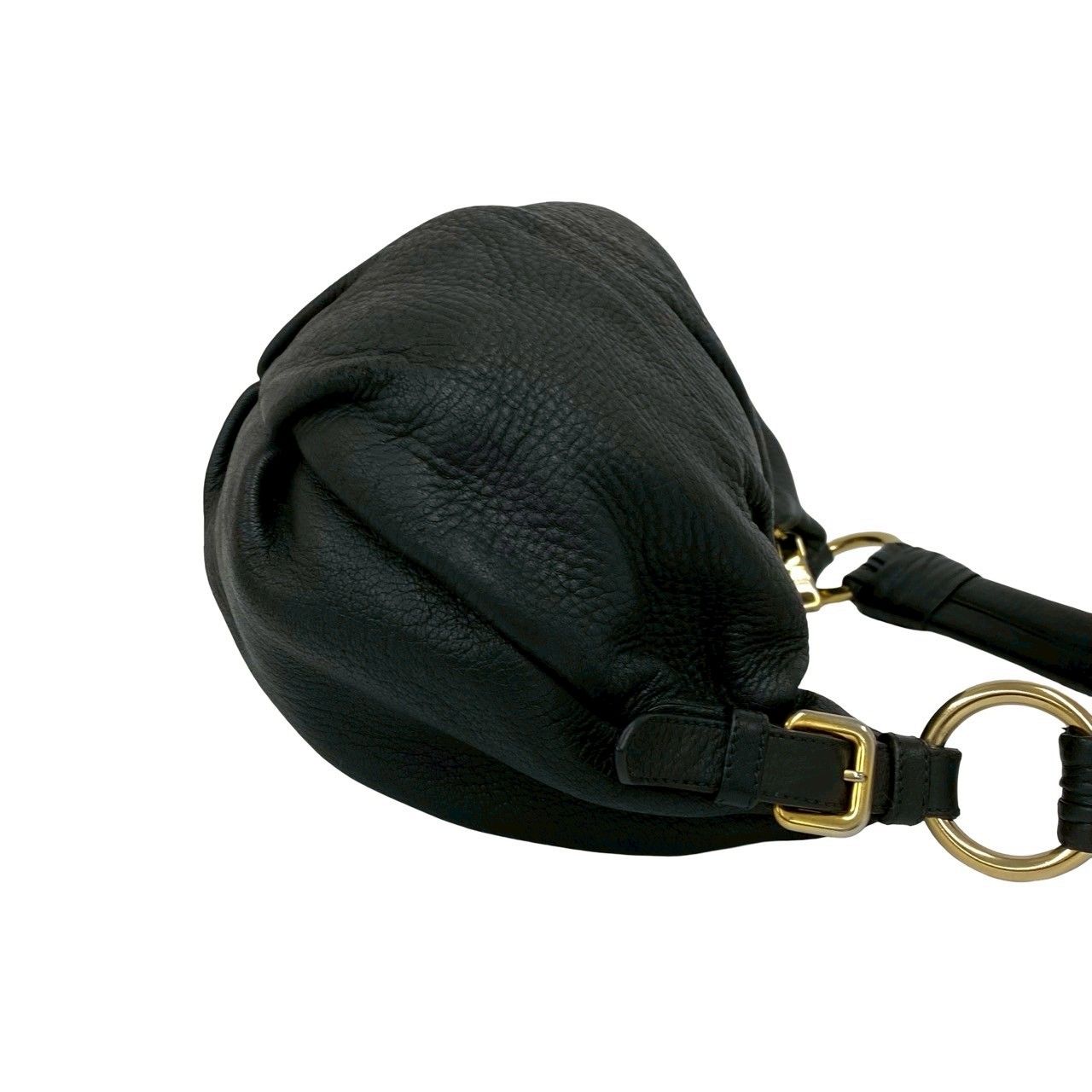 Prada Logo Gold Leather Shoulder Bag Mini Tote Black — view 6