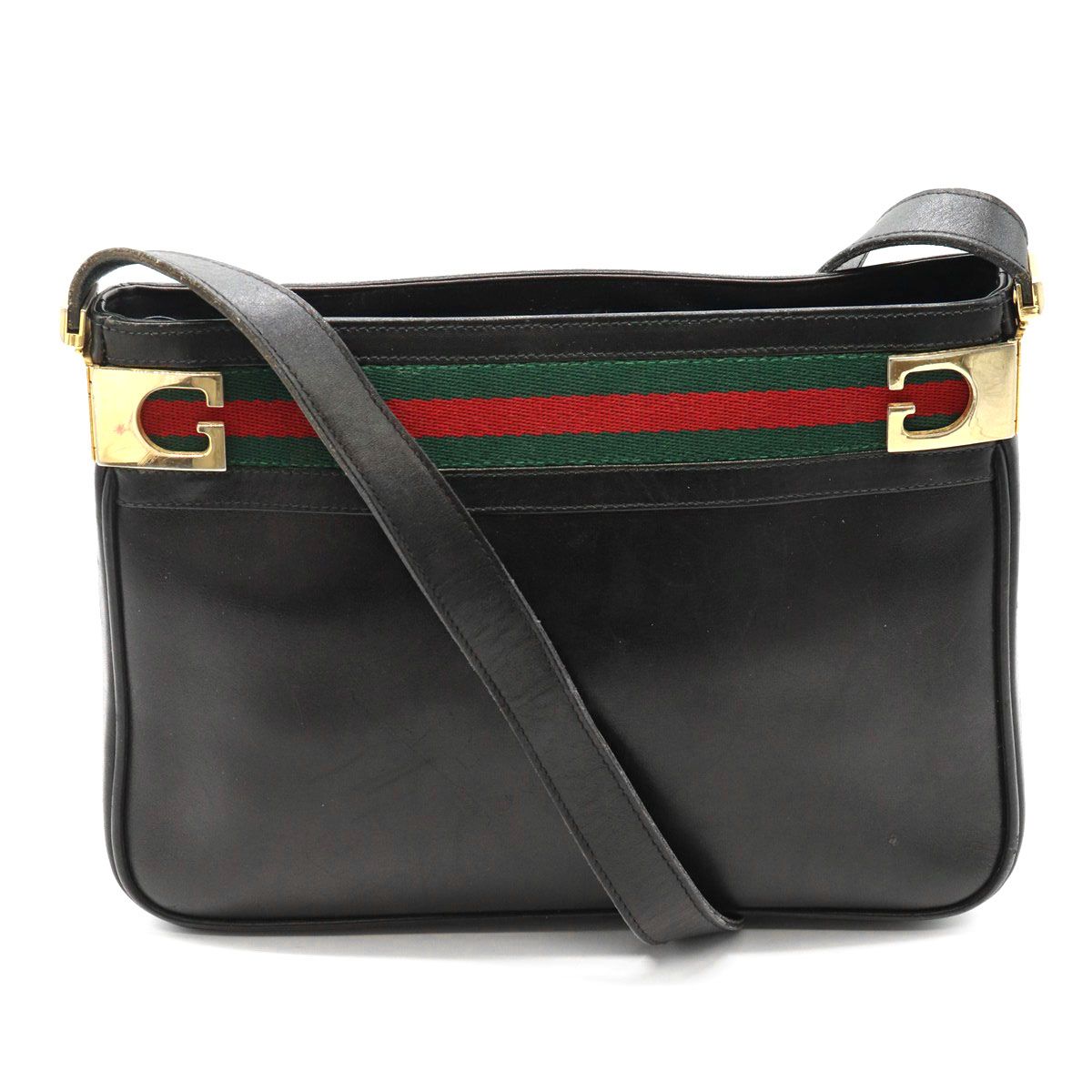 Gucci Vintage Shoulder Bag Leather Sherry Black