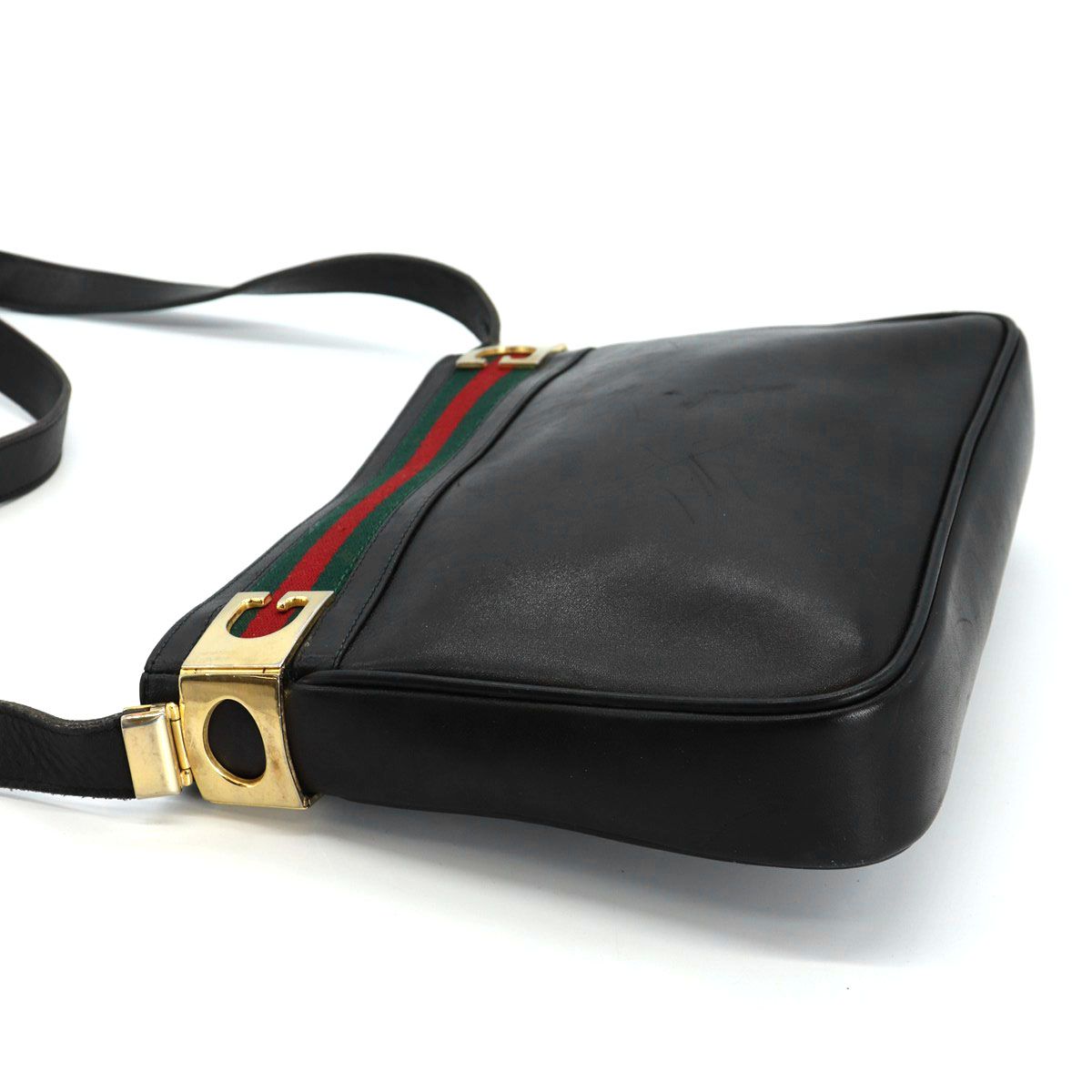 Gucci Vintage Shoulder Bag Leather Sherry Black — view 4