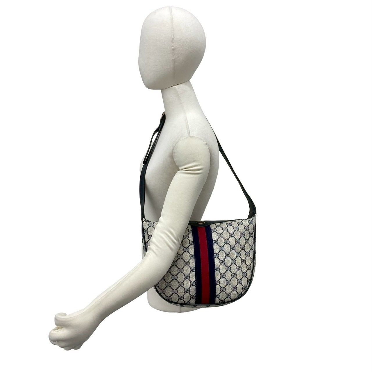 Gucci Vintage Sherry Line GG Logo Pattern Leather Shoulder Bag Navy — view 2