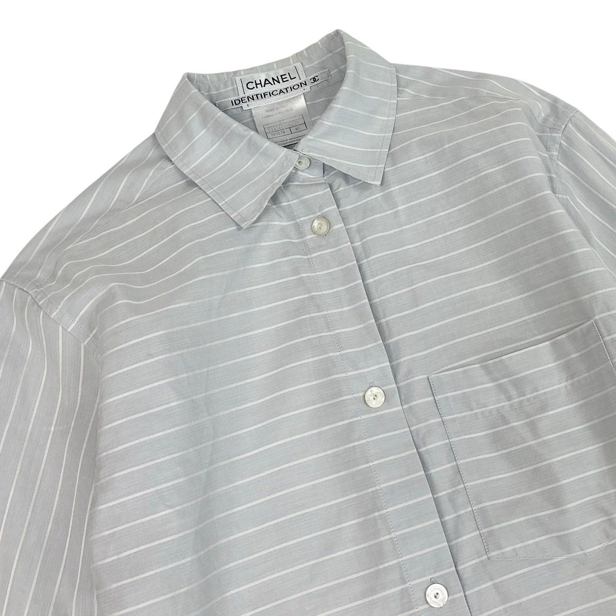 Chanel SS Identification 3/4 Sleeve Shirt Logo Border Pattern 40 Light Gray — view 4