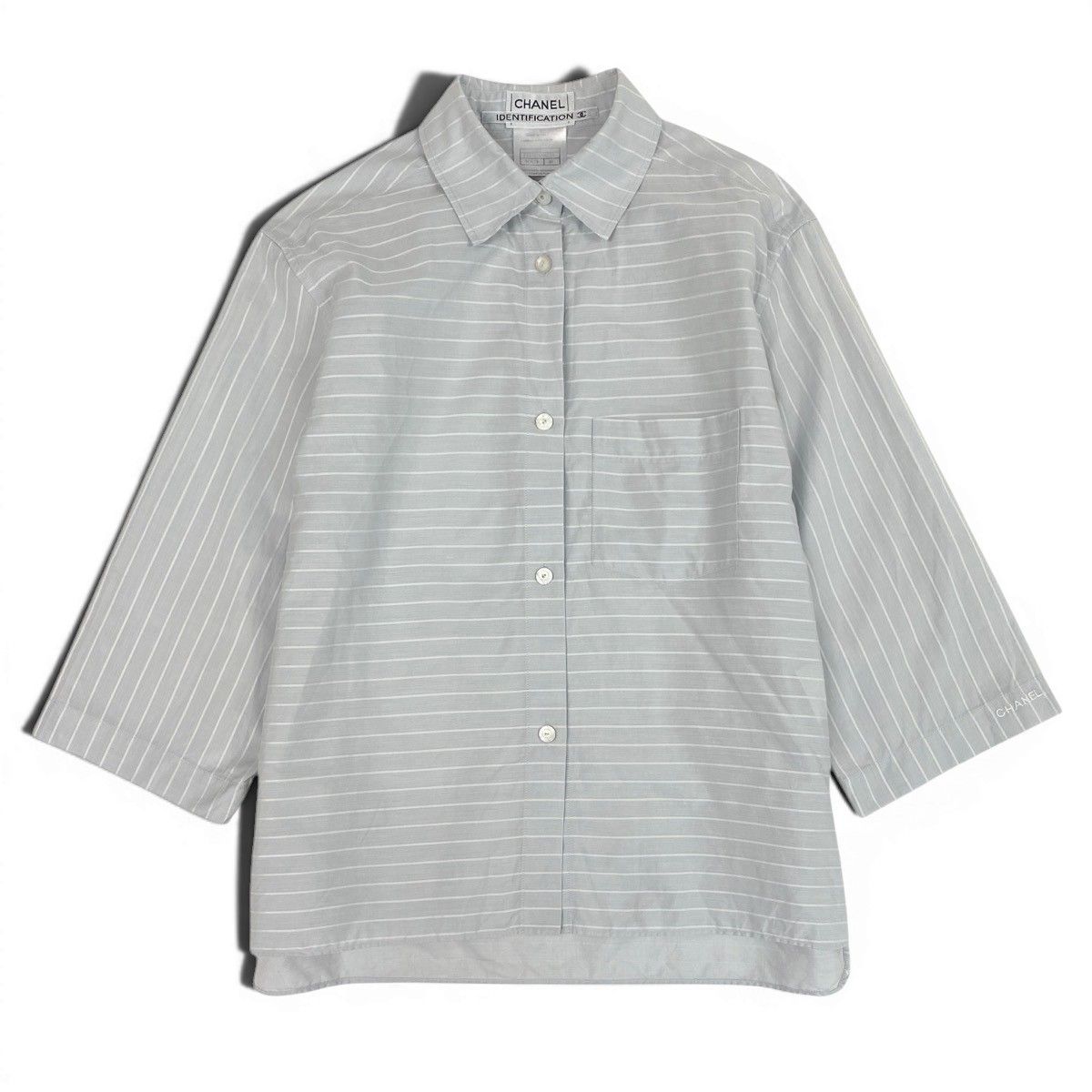 Chanel SS Identification 3/4 Sleeve Shirt Logo Border Pattern 40 Light Gray — view 2