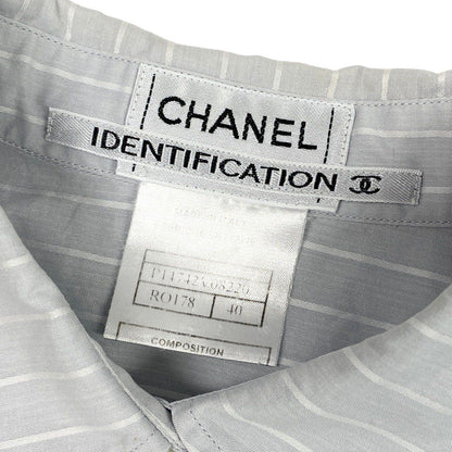 Chanel SS Identification 3/4 Sleeve Shirt Logo Border Pattern 40 Light Gray — view 8