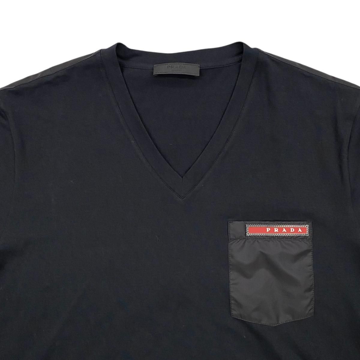 Prada Short Sleeve T-Shirt Neck 710 M Sports Logo Pocket Black — view 3