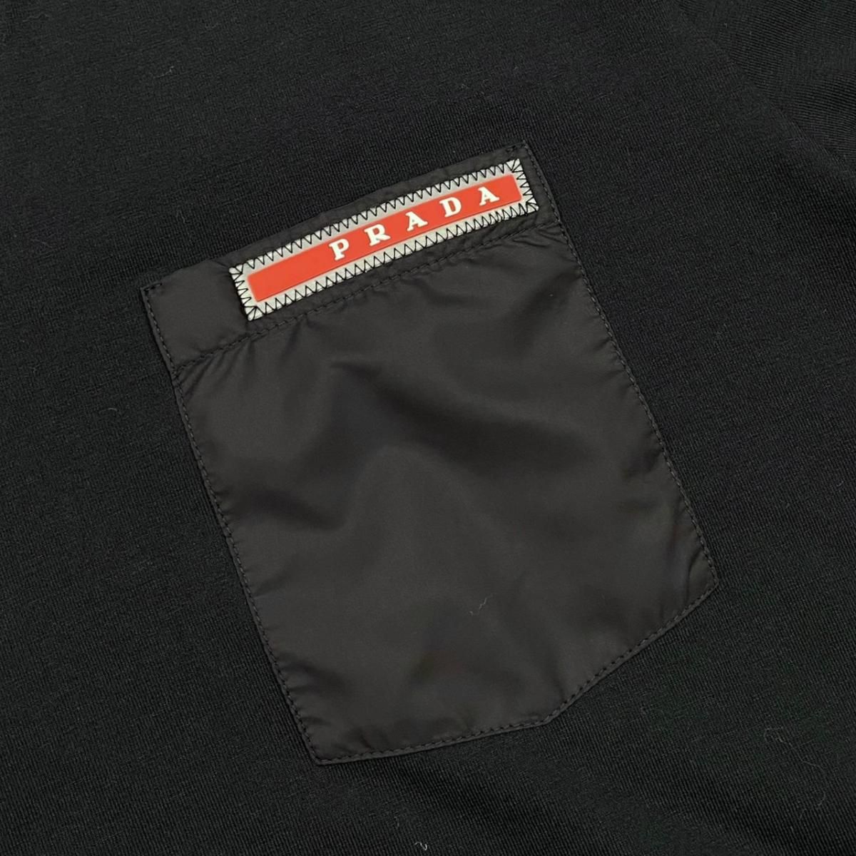 Prada Short Sleeve T-Shirt Neck 710 M Sports Logo Pocket Black — view 7